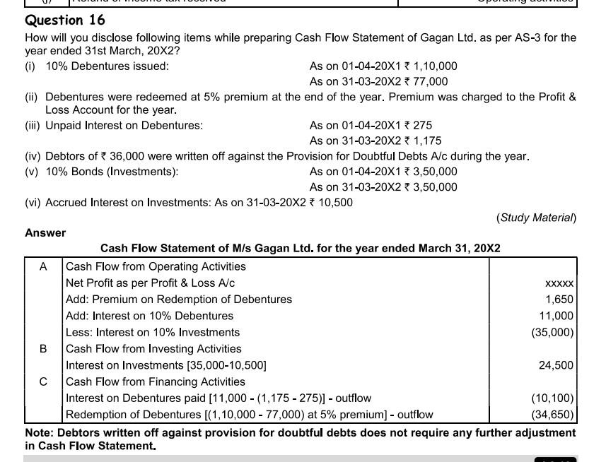  Question 16 How will you disclose following items while preparing Cash