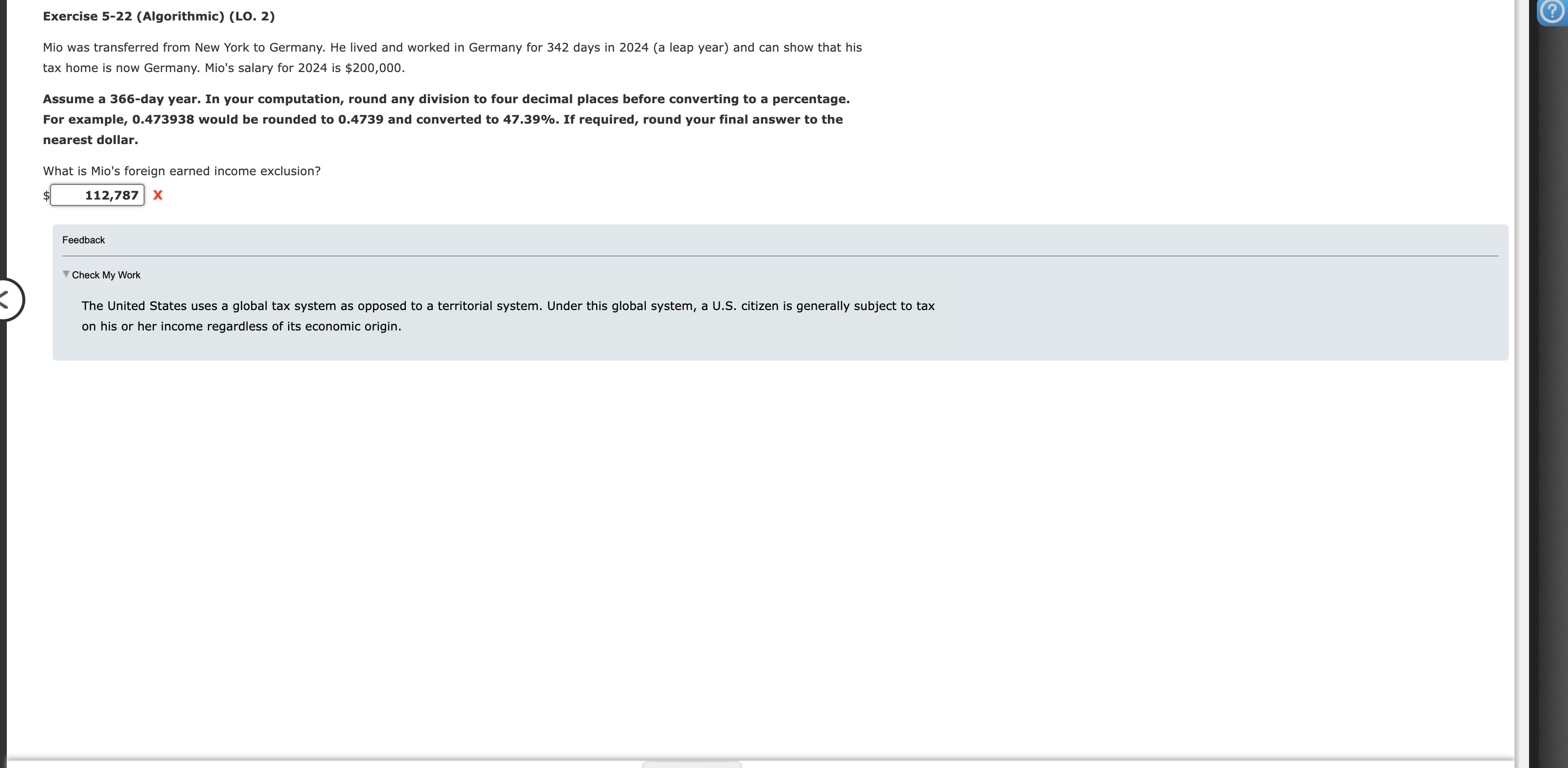  Exercise 5-22(Algorithmic)(LO.2) Mio was transferred from New York to Germany. He