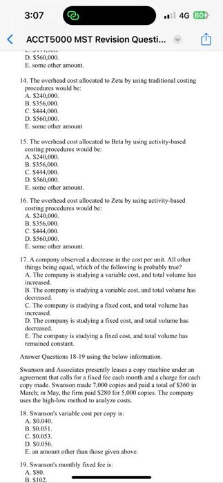 other amount. E. Total costs cannot be calculated based on the information