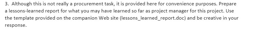 3. Although this is not really a procurement task, it is