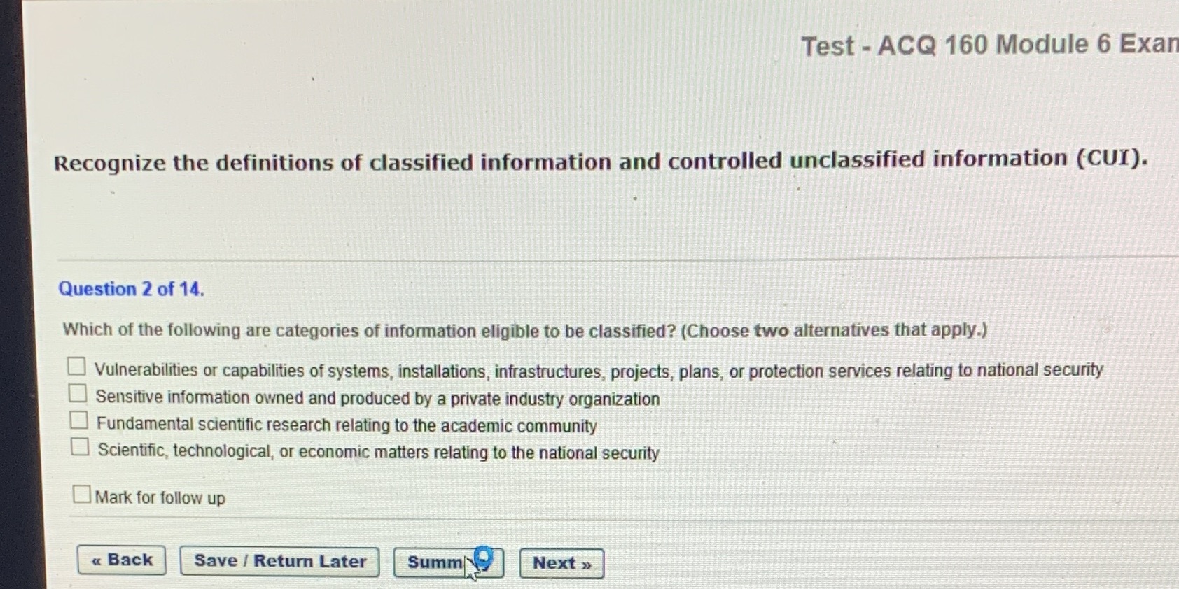 Test - ACQ 160 Module 6 Exar Recognize the definitions of