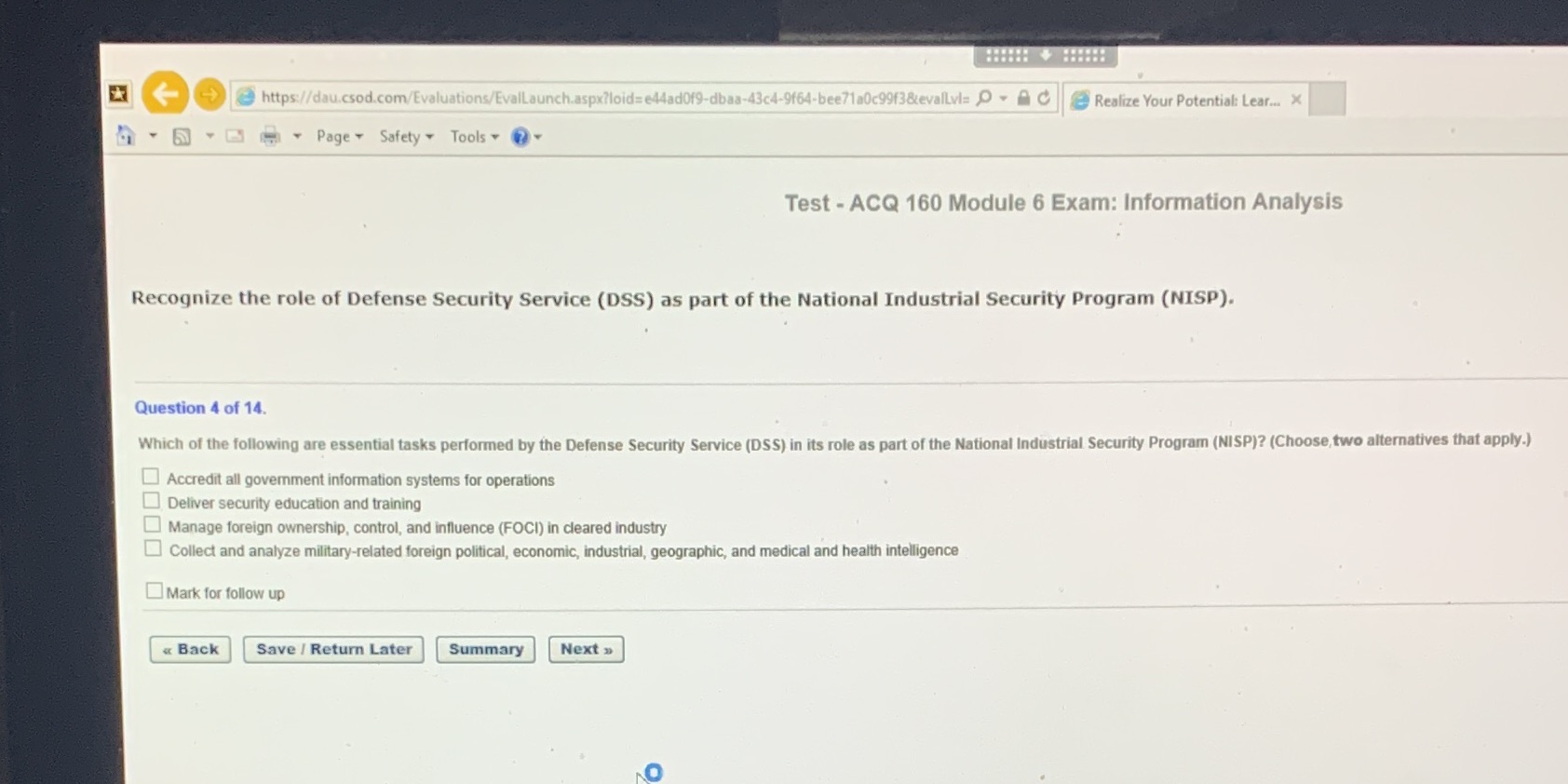  https://dau.csod.com/Evaluations/EvalLaunch.aspx?loid=e44adOf9-dbaa-43c4-9f64-bee71a0c99f3&zevallvl= P . mc Realize Your Potential: Lear. X - 5