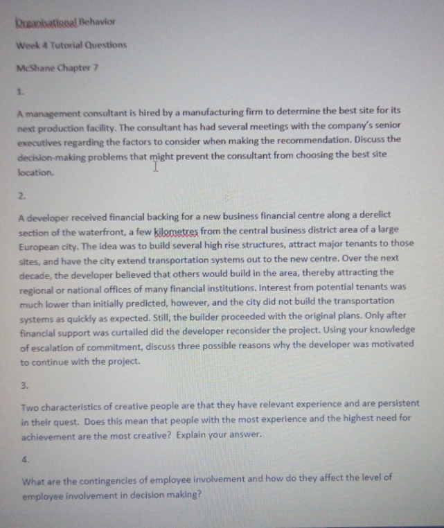 please do it as soon as possible Qreapisational Behavior Week 4 Tutorial