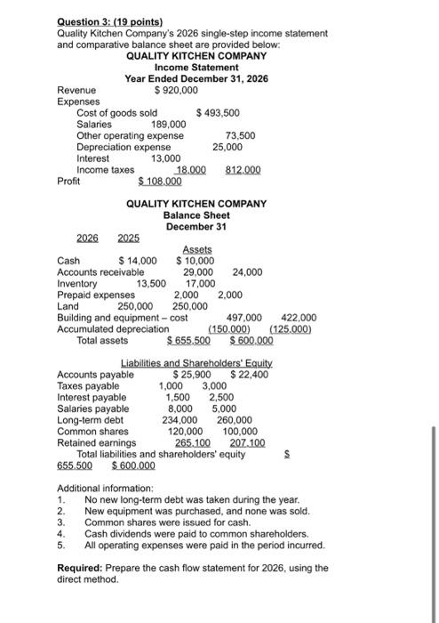  prepare a cashflow statement using direct method Question 3: (19 points)