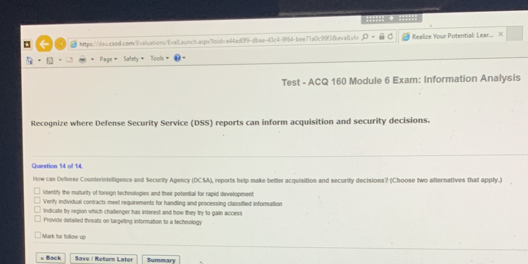 Realize Your Potential: Lear.. X https://dau.csod.com/Evaluations/Evallaunch.aspx/loid=e44adOf9-dbaa-43c4-9164-bee7120c99f3&zevallvi= O - # C 5