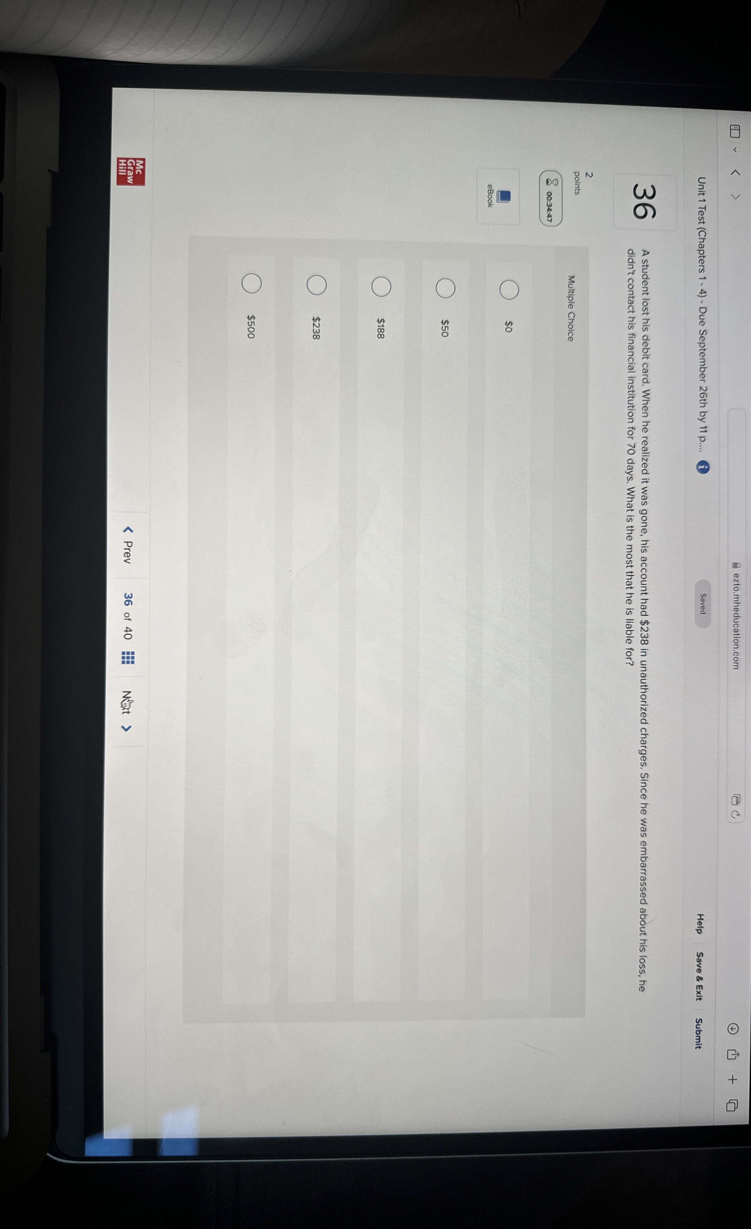  A student lost his debit card. When he realized it was