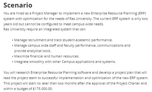 Scenario You are hired as & Project Manager to implement &