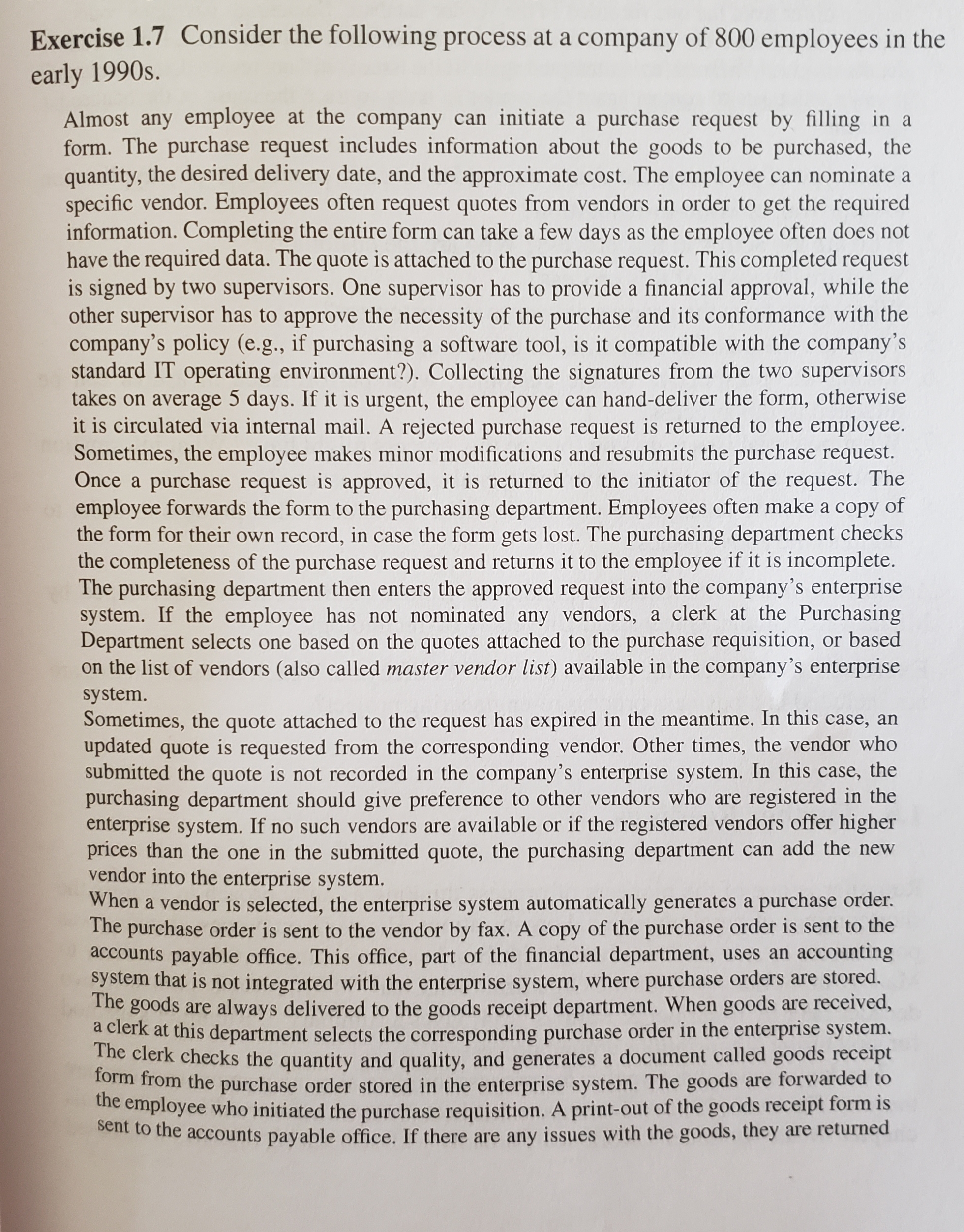 Consider the procure to pay process and identify VA, BGA and NVA