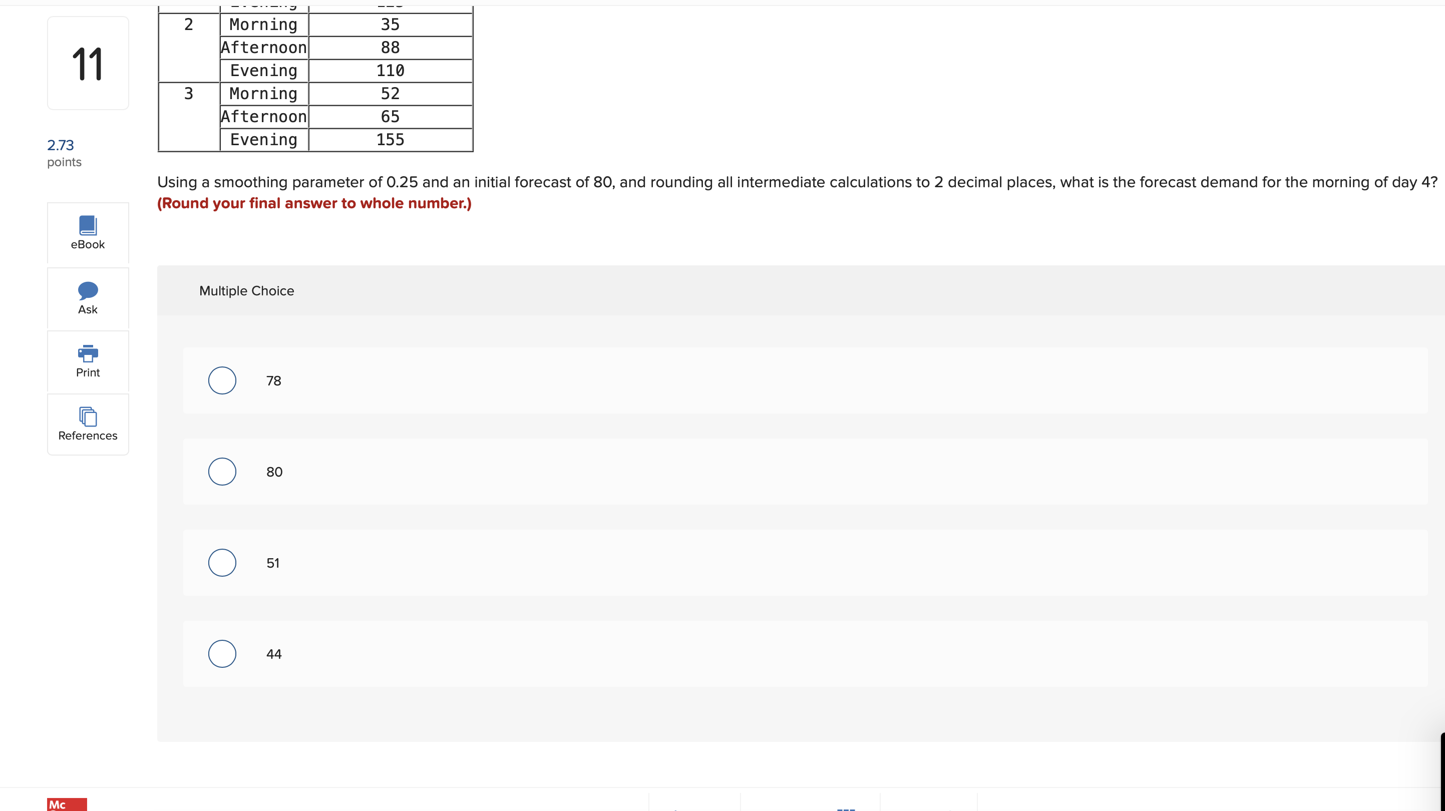 the number of emergencies each evening. 2.73 points Weekday Number of calls