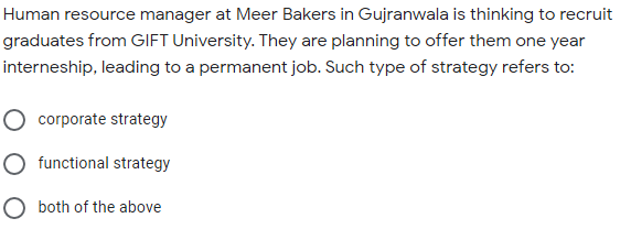 only correct option mark Human resource manager at Meer Bakers in Gujranwala