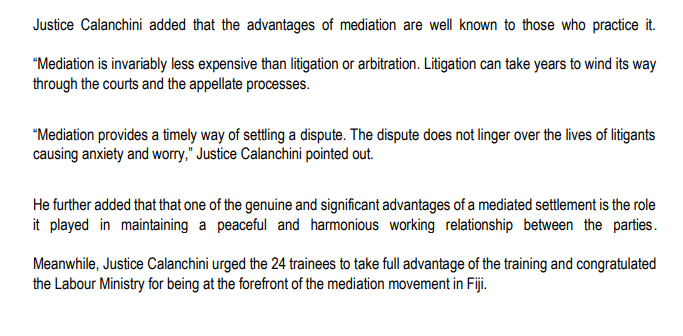 MEDIATION The Mediation Unit of the Ministry of Labour has been commended