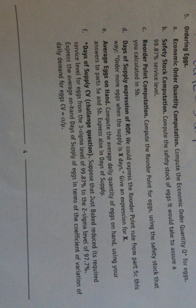 answer each question with correct answers 5. Ordering Eggs. a. Economic Order