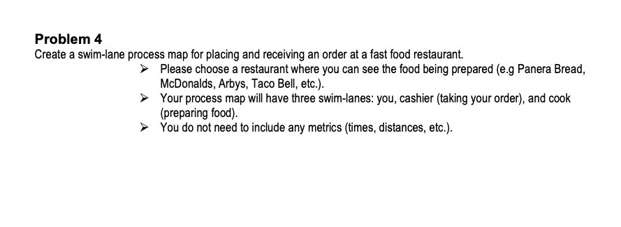  Problem 4 Create a swim-lane process map for placing and receiving