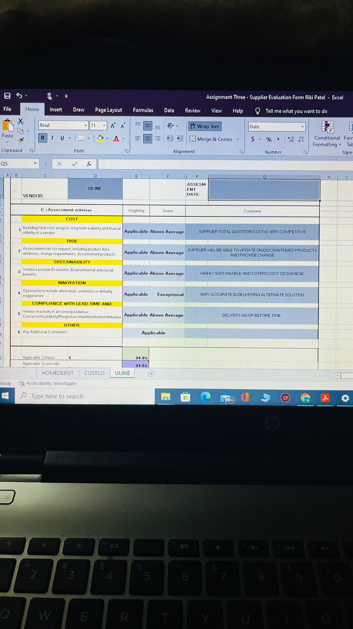 strategic proposal to justify our best purchase decision. Complete the Supplier Selection