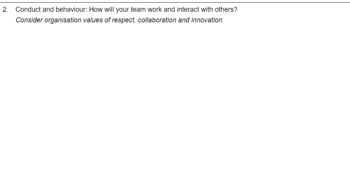 2. Conduct and behaviour: How will your team work and interact