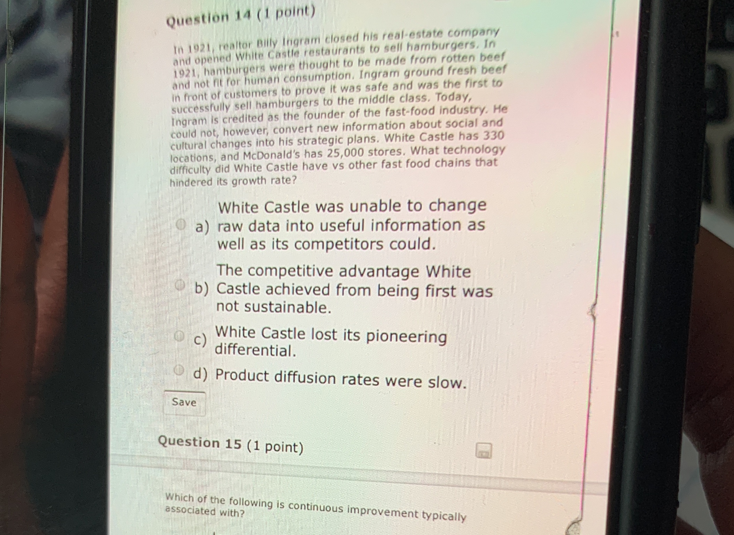 Answer only option Question 14 ( 1 point) In 1921, realtor Billy