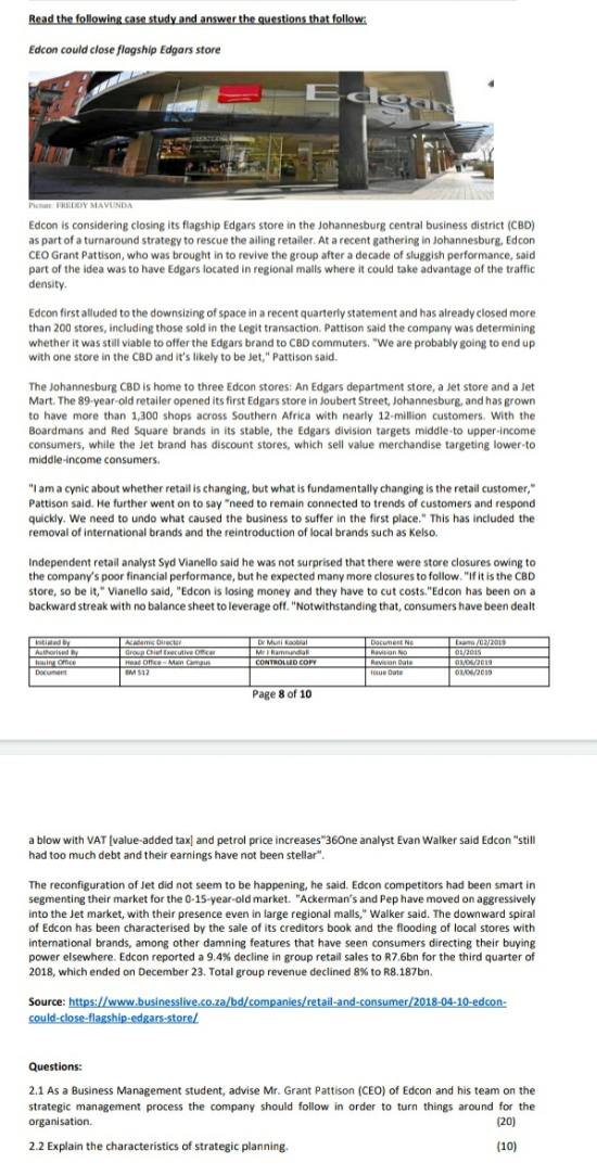 how to answer this question Read the following case study and answer