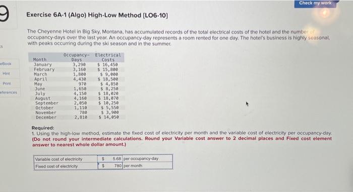 v Check my work 3 Exercise 6A-1 (Algo) High-Low Method (L06-10) The