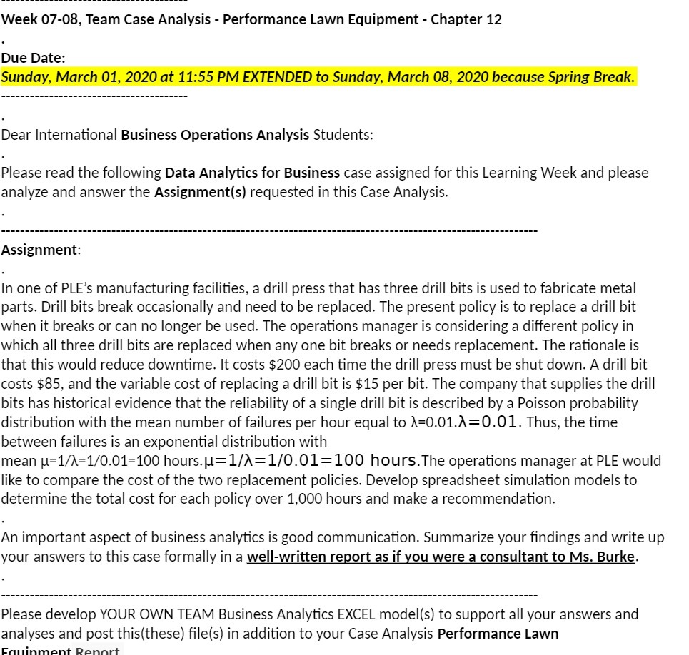 Week 07-08, Team Case Analysis - Performance Lawn Equipment - Chapter