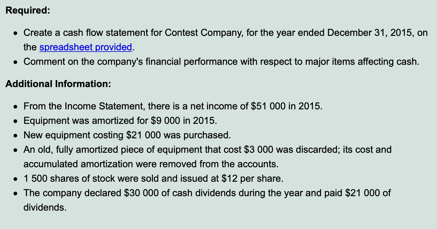 Please complete in excel format like provided above thank you! Required: