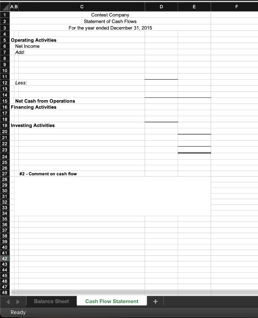 December 31, 2015, on the spreadsheet provided. Comment on the company's financial