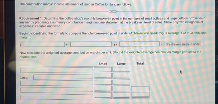 statement of Unique Coffee for January follows: Con to view the contribution