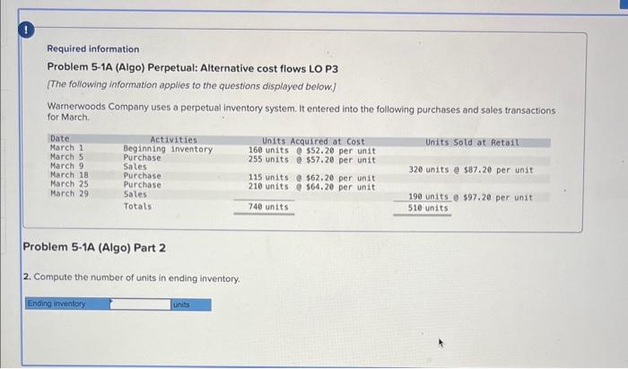  Required information Problem 5-1A (Algo) Perpetual: Alternative cost flows LO P3