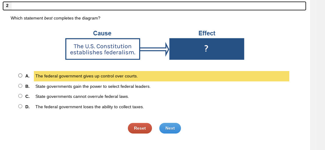  2 Which statement best completes the diagram? Cause The U.S. Constitution