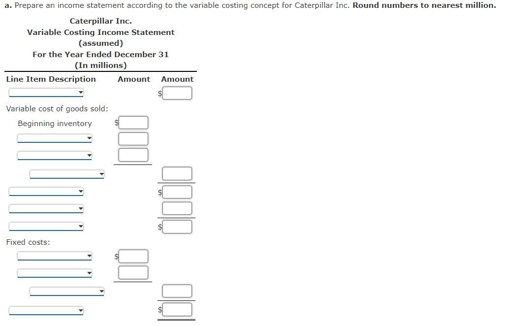 recent income statement of Caterpillar Inc. (CAT) for the year ended December