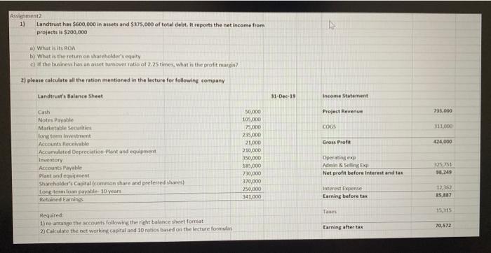 and income statement, you can write the formula and calculate the ratio.