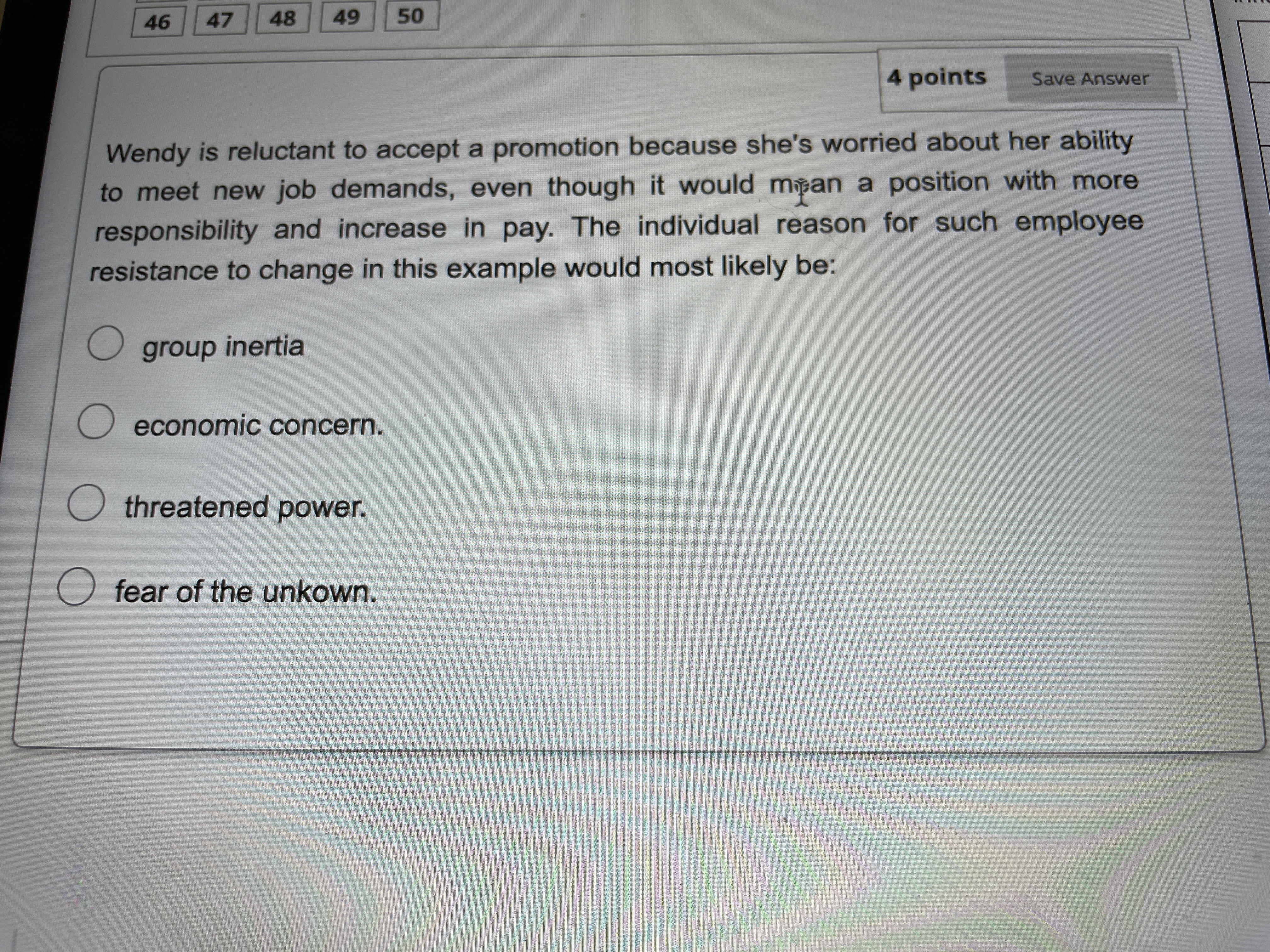 46 47 48 49 50 4 points Save Answer Wendy is