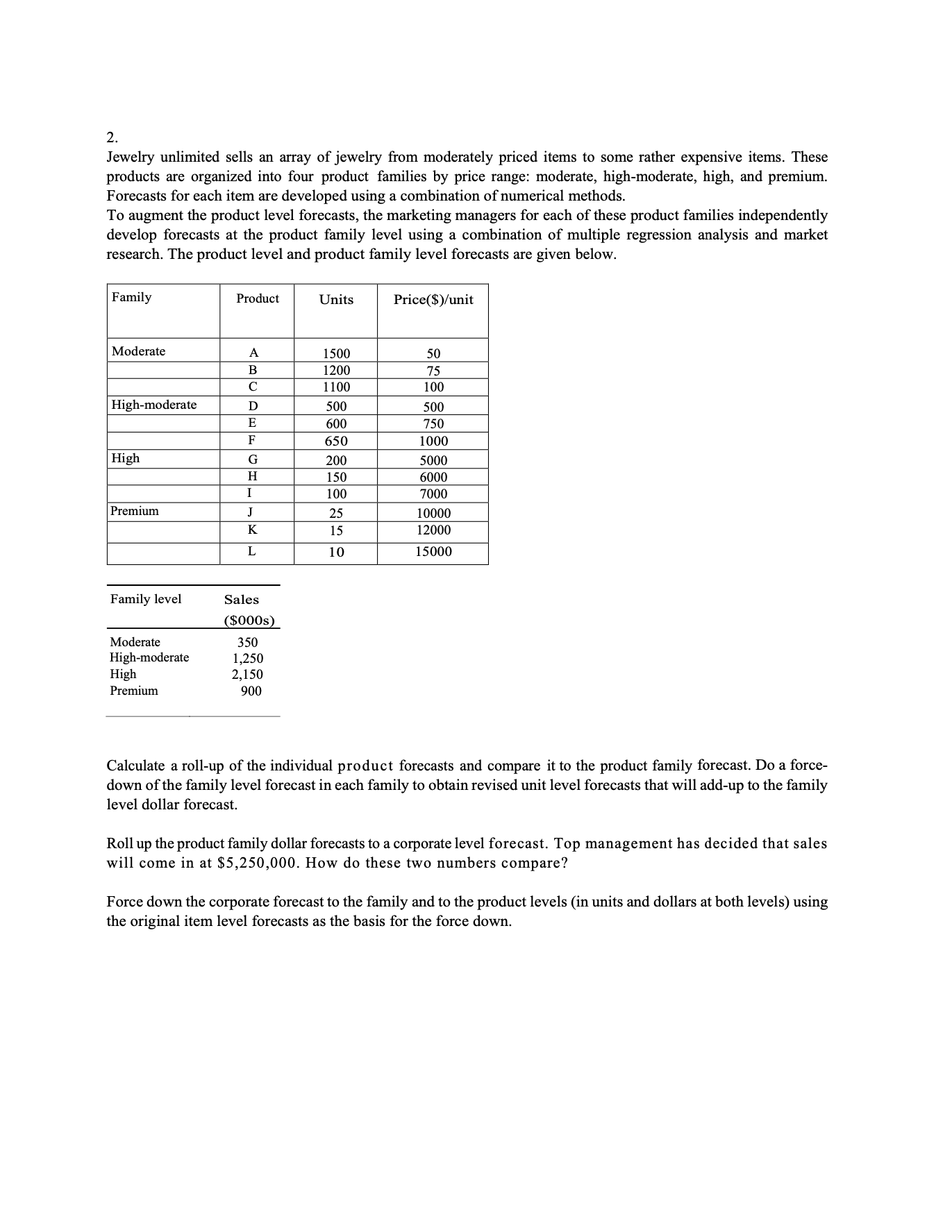 please answer question 2 2. Jewelry unlimited sells an array of jewelry