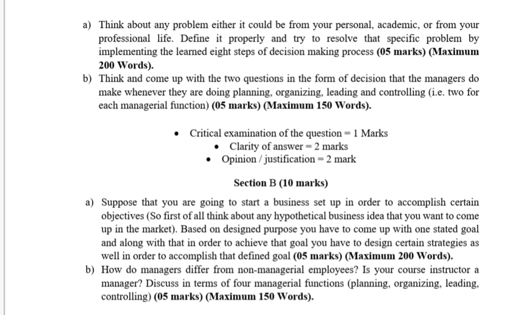 Iqra university a) Think about any problem either it could be from