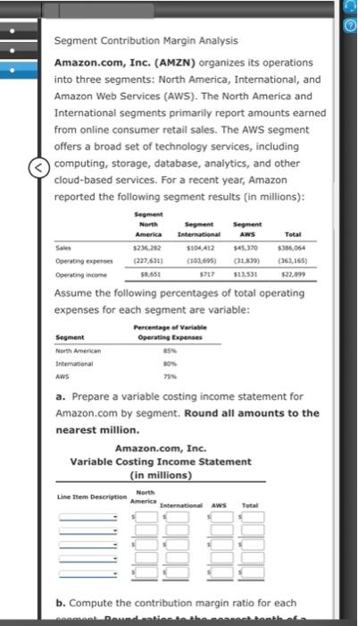  Segment Contribution Margin Analysis Amazon.com, Inc. (AMZN) organizes its operations into