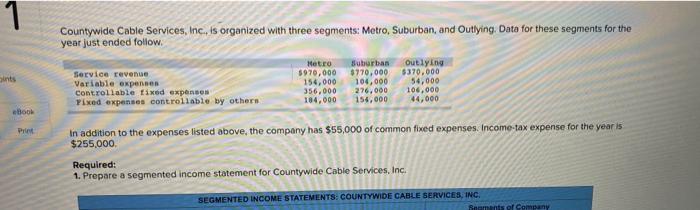  Countywide Cable Services, Inc, is organized with three segments: Metro, Suburban,