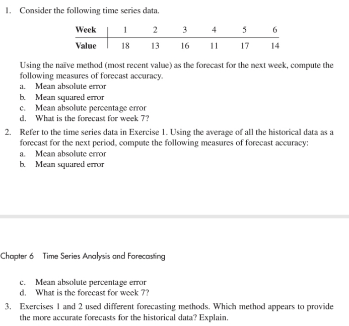 solve this problem please soon 1. Consider the following time series data.