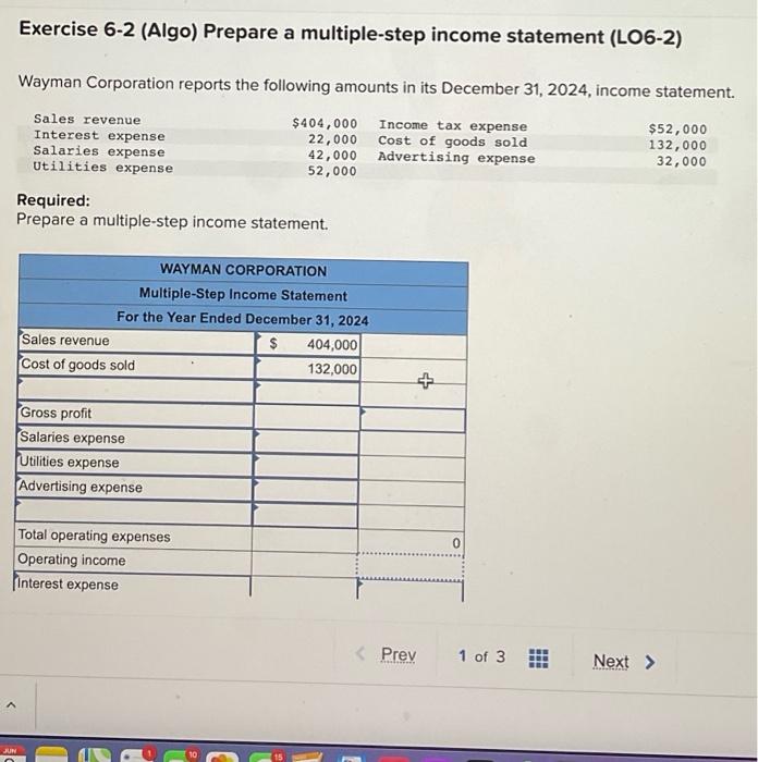 prepare a multistep income statement JUN Exercise 6-2 (Algo) Prepare a multiple-step