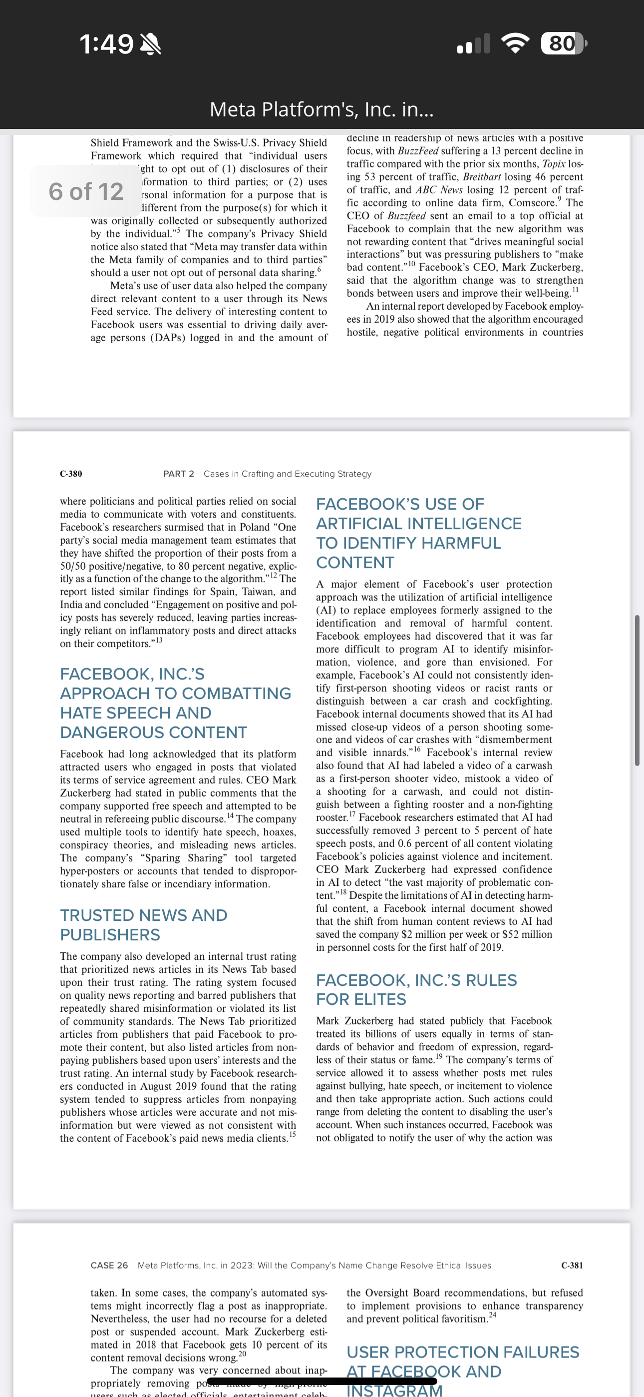 spent on Facebook and Instagram was decreasing, and reflected CEO Mark Zuckerberg's