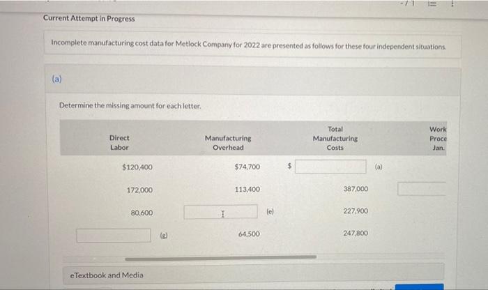 for Metlock Company for 2022 are presented as follows for these four