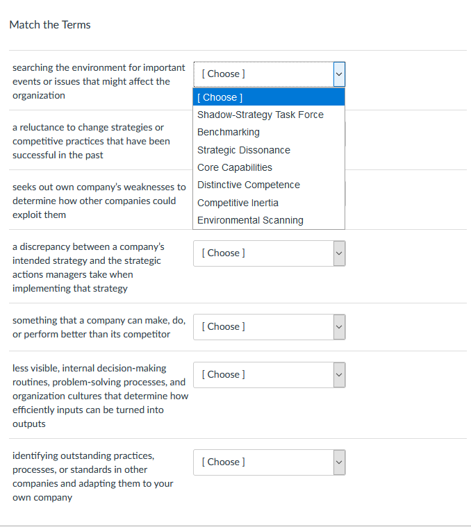 Please help to solve this problem Match the Terms searching the environment