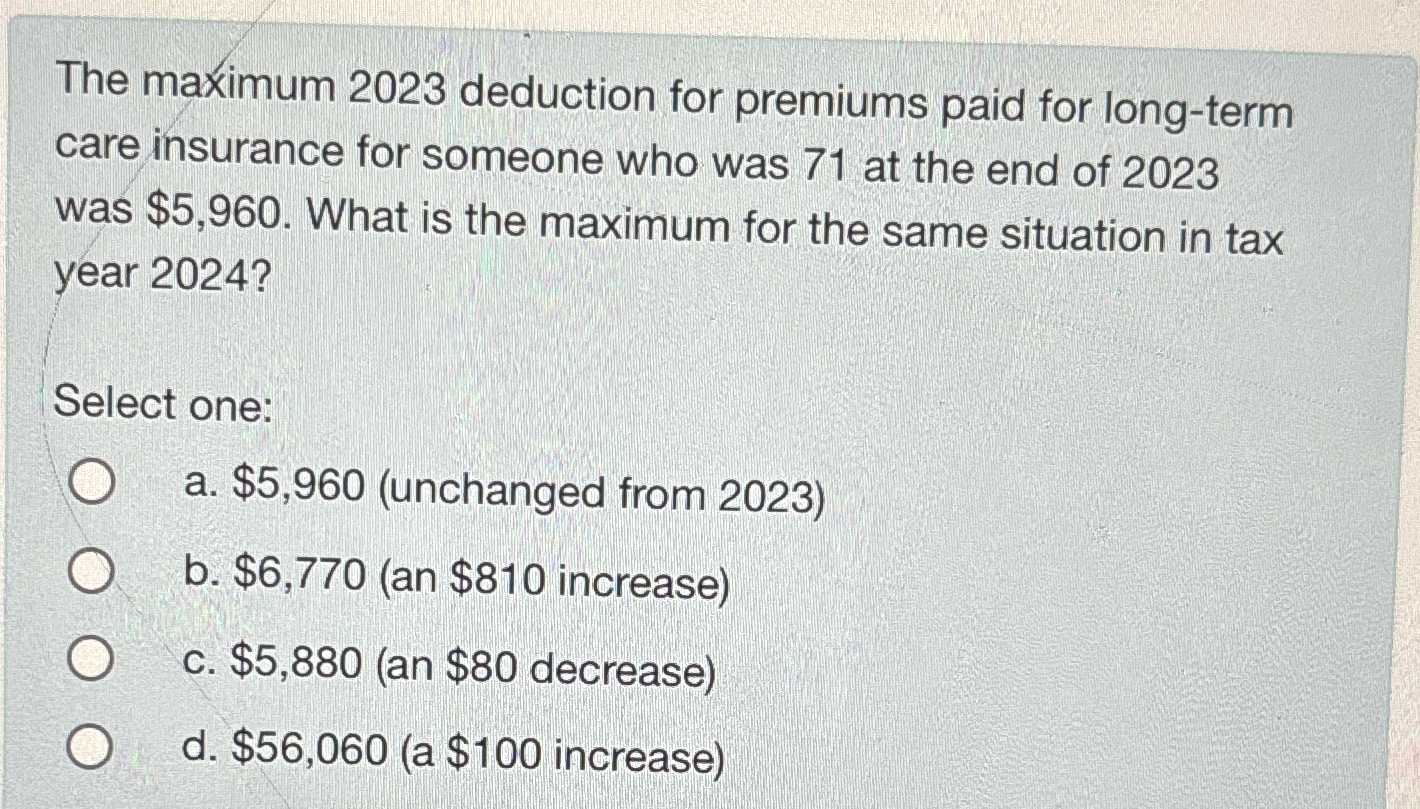  The maximum 2023 deduction for premiums paid for long-term care insurance
