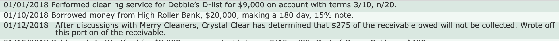 by Crystal Clear Cleaning are provided in the Chart of Accounts (click