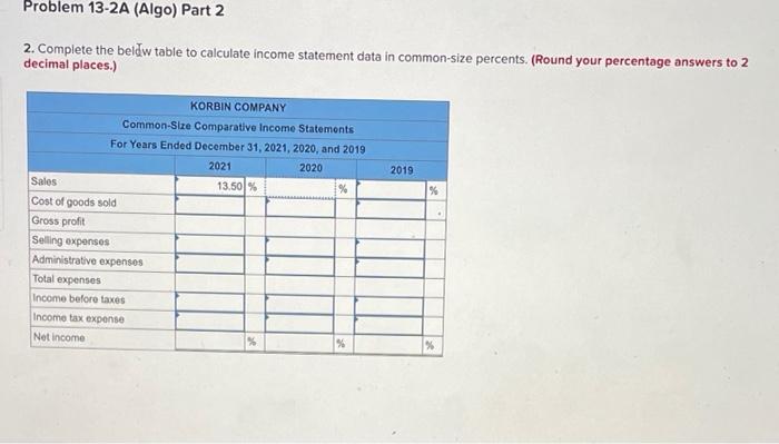 (Algo) Ratios, common-size statements, and trend percents LO P1, P2, P3 [The