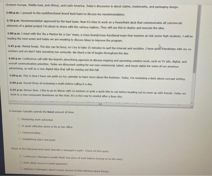 following case study to see if this description of a manager's day