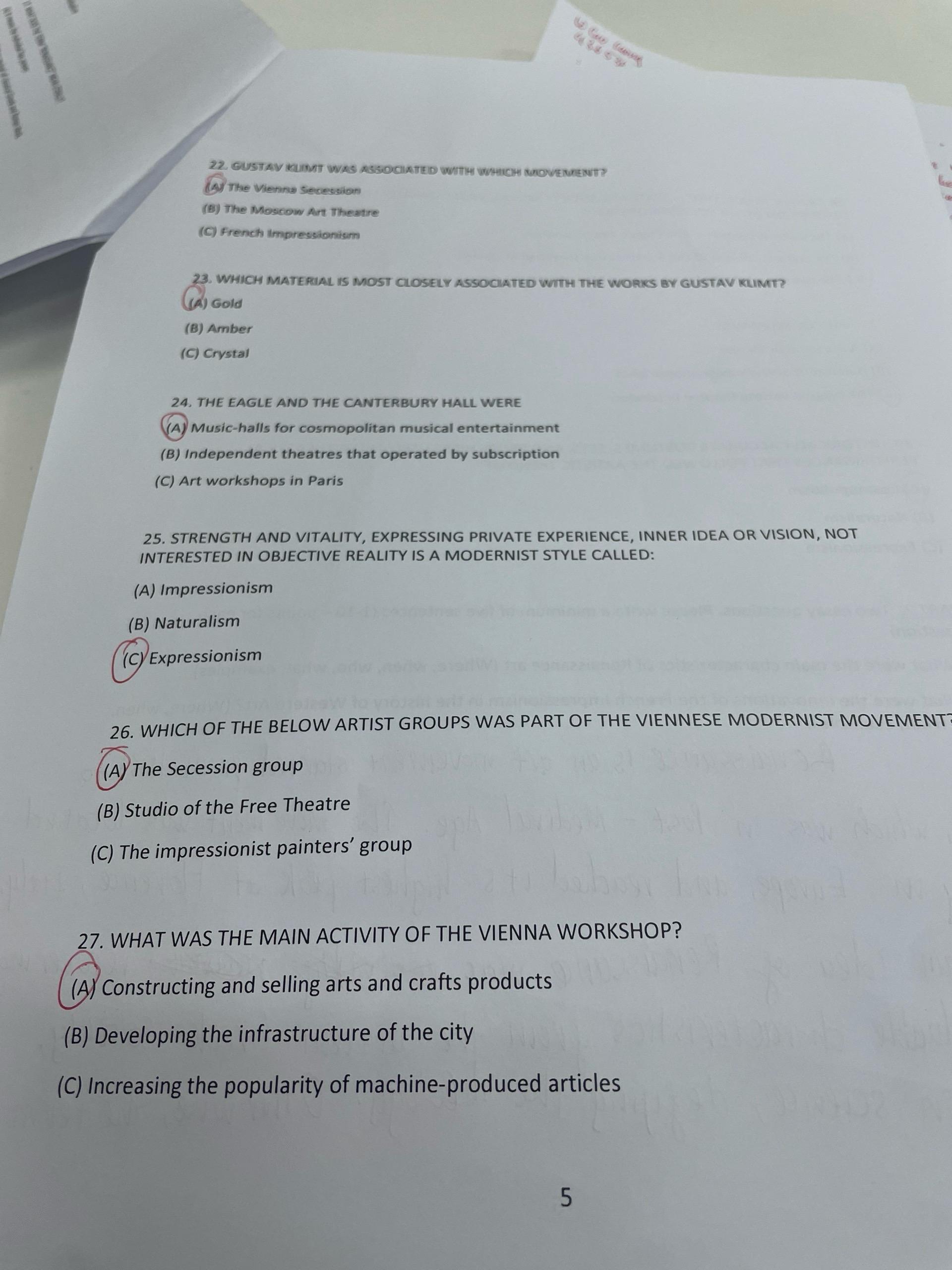  (A) The Vienna Siecression (B) The Moscow Art Theatire (C) French