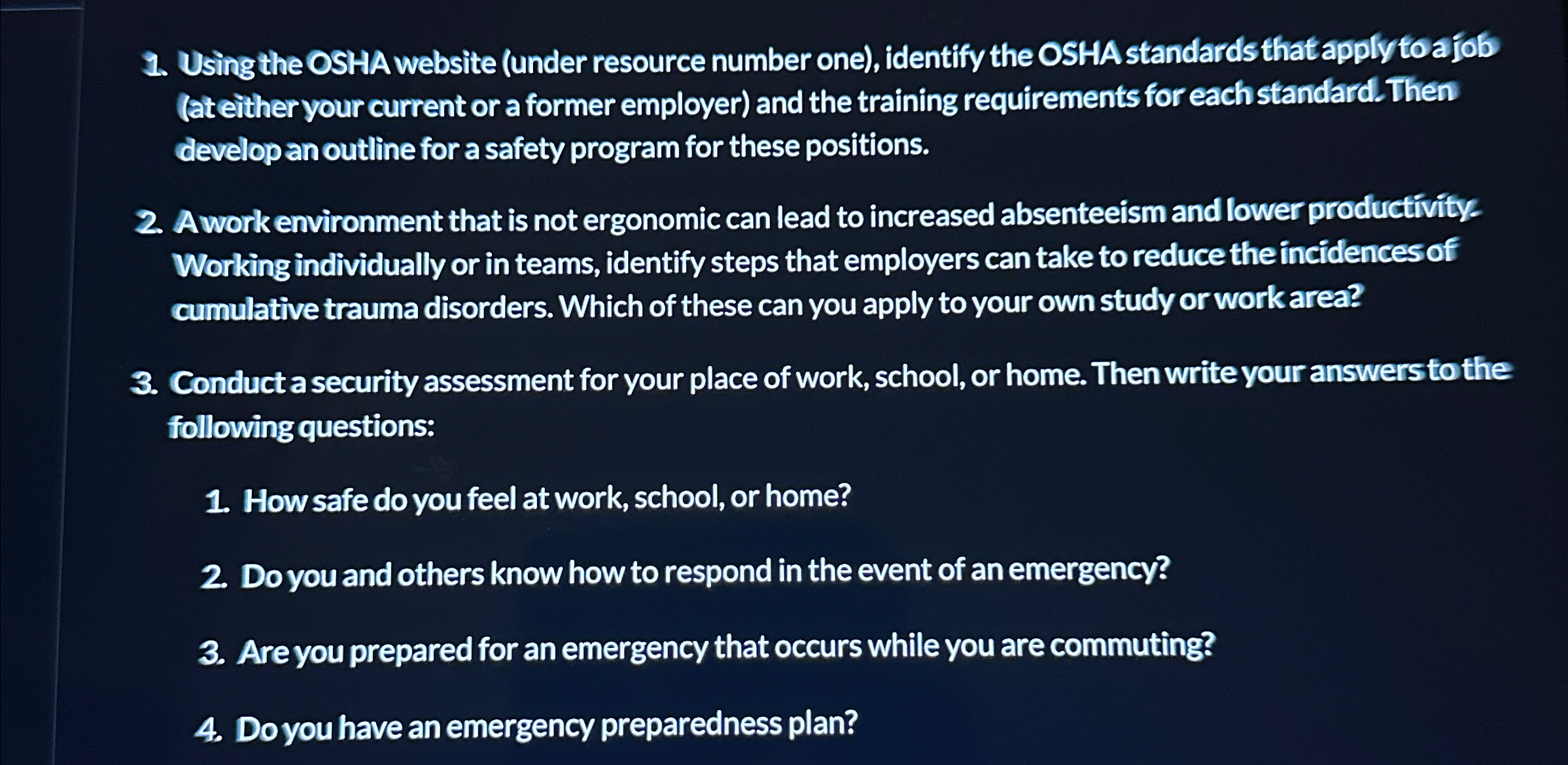  Using the OSHA website (under resource number one), identify the OSHA
