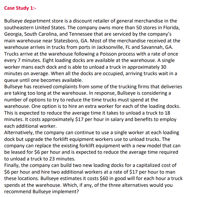 Using Queuing Theory and M/M/s software (Queuing templates worksheet), solve the case