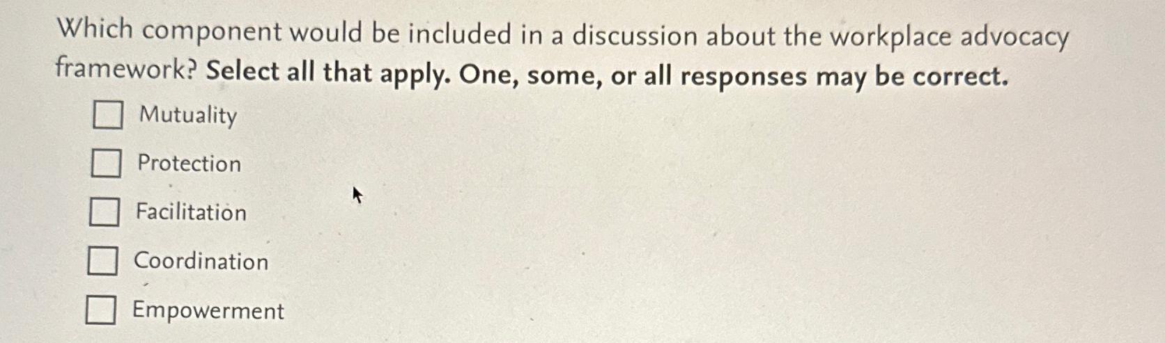  Which component would be included in a discussion about the workplace
