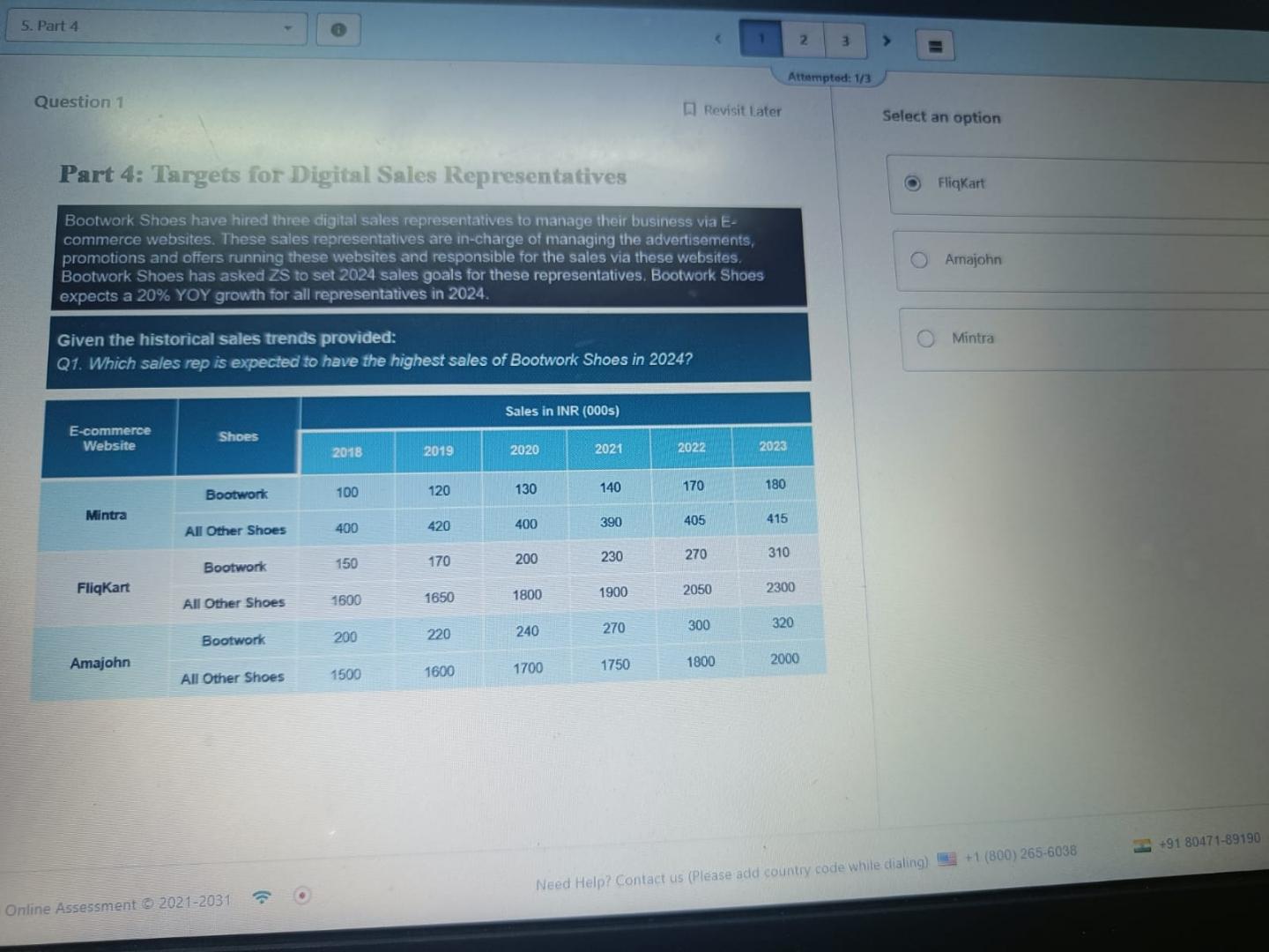  Part 4 Question 1 Attemptod: 13 Question 1 . Revisit later