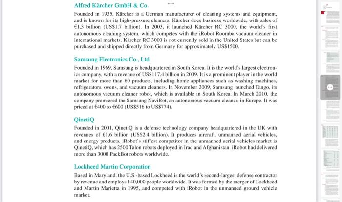 describe the robot-based product industry. 4. Describe the different functional strategies of